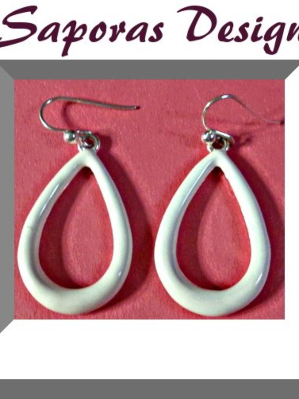 White & Silver Tone Dangle Earrings With Tear Drop Design